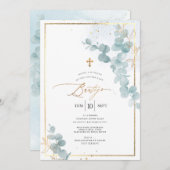 PixDezines Bautizo Eucalipto Rústico Acuarela Einladung (Vorne/Hinten)