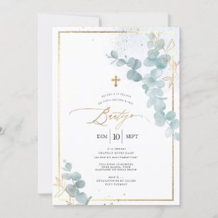 PixDezines Bautizo Eucalipto Rústico Acuarela Einladung