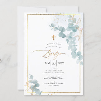 PixDezines Bautizo Eucalipto Rústico Acuarela Einladung