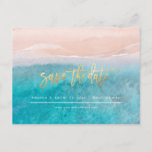 PixDezines Beach Faux Gold Moderne Bürstenschrift Ankündigungspostkarte