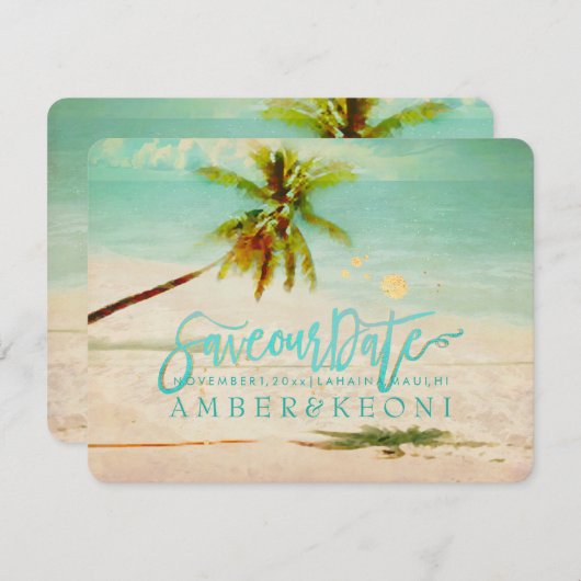 PixDezines Beach/Ocean/Palm Tree/Save the Date Save The Date (Vorne/Hinten)