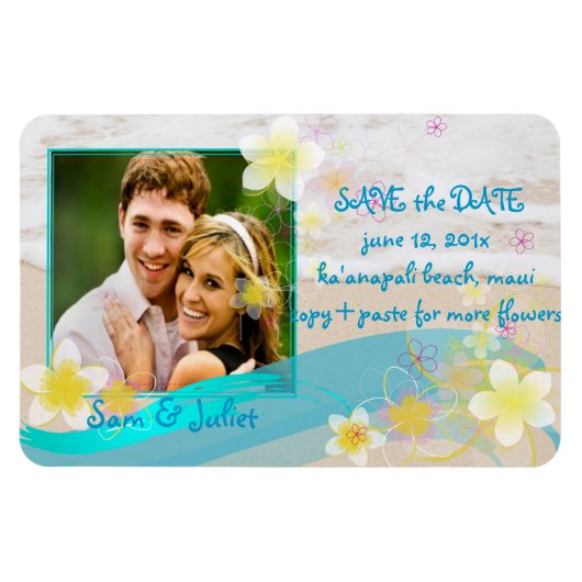 PixDezines Beach+Plumeria rett Datum/Farbe der DIY Magnet (Horizontal)