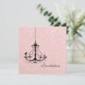 PixDezines Black Chandelier + Vogel Einladung (Stehend Vorderseite)