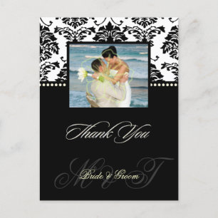 PixDezines Black Damask Hochzeit Danke Foto Postkarte