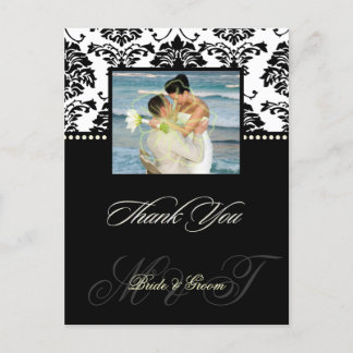 PixDezines Black Damask Hochzeit Danke Foto Postkarte