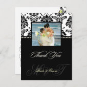 PixDezines Black Damask Hochzeit Danke Foto Postkarte (Vorne/Hinten)