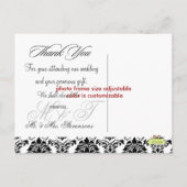 PixDezines Black Damask Hochzeit Danke Foto Postkarte (Rückseite)