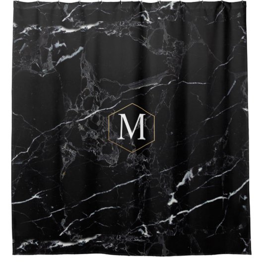 PixDezines BLACK MARBLE+MONOGRAM (abnehmbar) Duschvorhang (Vorderseite)