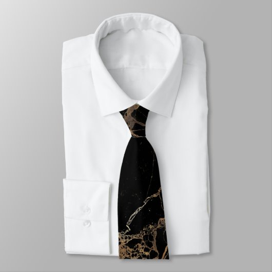 PixDezines Black Marble Slab+Gold Veins Krawatte (Gebunden)