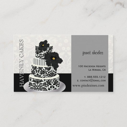 PixDezines Black+White Damask Kuchen/Pâtisserie Visitenkarte (Rückseite)