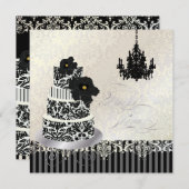 PixDezines Black+White Hochzeitskuchen Brautparty Einladung (Vorne/Hinten)