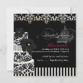 PixDezines Black+White Hochzeitskuchen Brautparty Einladung (Rückseite)