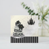 PixDezines BLACK+WHITE WEDITE CAKE BRAUTPARTY Einladung (Stehend Vorderseite)