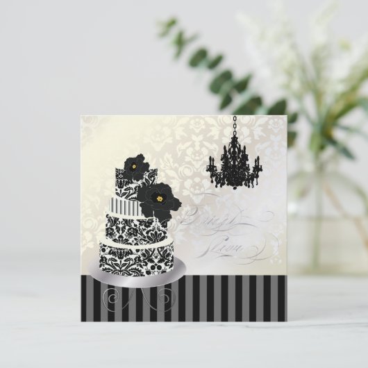 PixDezines BLACK+WHITE WEDITE CAKE BRAUTPARTY Einladung (Stehend Vorderseite)