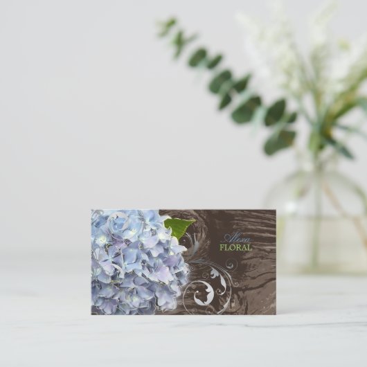 PixDezines-blaue Hydrangeas, Floristen/Holzpaneele Visitenkarte (Stehend Vorderseite)