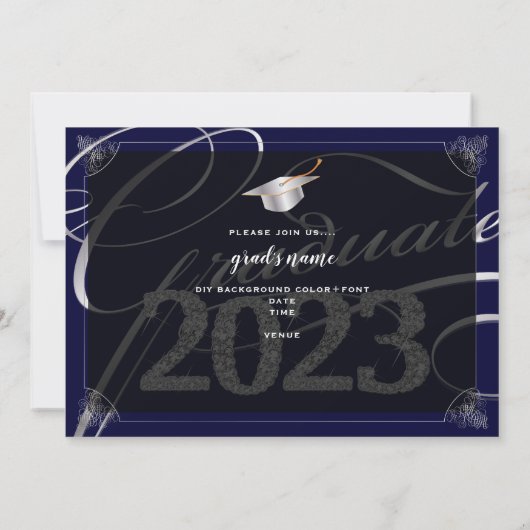 PixDezines Bling, Bling/DJ-Farbe 2023 Abschluss Einladung (Rückseite)