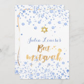 PixDezines Blue Confetti Bat Mitzvah Einladung (Vorne/Hinten)