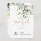 PixDezines Blue Gum Eucalyptus Brunch+Bubbly Einladung (Vorne/Hinten)