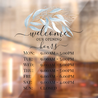 PixDezines Blue Gum Eucalyptus Sprig Store Hours Fensteraufkleber