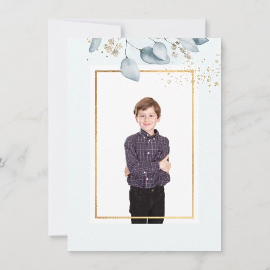 PixDezines Blue Gum Eukalyptus 1. Heilige Kommunio Einladung (Rückseite)