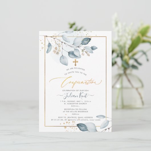 PixDezines Blue Gum Eukalyptus-Bestätigung Einladung (Stehend Vorderseite)