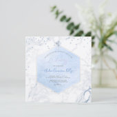 PixDezines Blue Honeycomb Marble Christening Einladung (Stehend Vorderseite)