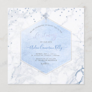 PixDezines Blue Honeycomb Marble Christening Einladung
