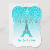 PixDezines Blue Imitats Glitzer Eiffelturm/Mitzvah Einladung (Vorderseite)
