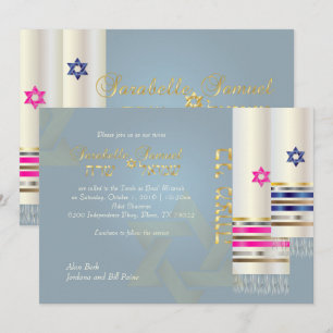 PixDezines Blue/Pink Tallits/B'nai Mitzvah Einladung