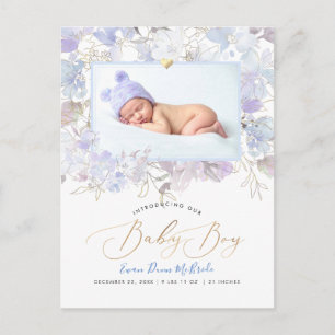 PixDezines Blue Watercolor Blume Junge Geburt Postkarte
