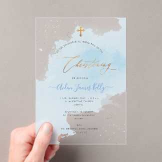 PixDezines Blue Watercolor Confetti Christening Acryleinladungen