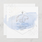 PixDezines Blue Watercolor+Honeycomb Taufe Einladung (Vorne/Hinten)