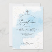 PixDezines Blue Watercolor Silberstaubtaufen Einladung (Vorderseite)