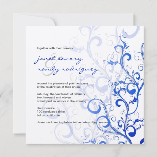 PixDezines Blüh/Wirbel Blätter/blau/lila Einladung (Rückseite)