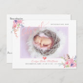 PixDezines Blume+Baby Girl, Imitate Foil Script Ankündigungspostkarte (Vorne/Hinten)