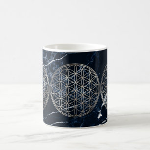 PixDezines BLUME DES LEBENS FAUX SILBER+MARmor Kaffeetasse