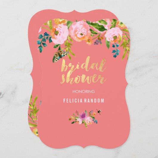 PixDezines Blumengebirge Brautparty/DIY Korallenbr Einladung (Vorne/Hinten)