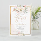 PixDezines Blush Alabaster Rose Kommunion Einladung (Stehend Vorderseite)