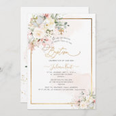 PixDezines Blush Alabaster Rose Taufe Einladung (Vorne/Hinten)