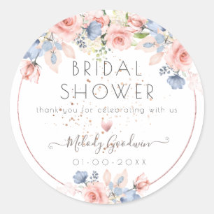 PixDezines Blush Blue Rose Aquarellfarben Blume Runder Aufkleber