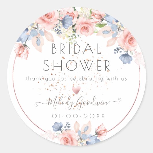 PixDezines Blush Blue Rose Aquarellfarben Blume Runder Aufkleber (Vorderseite)