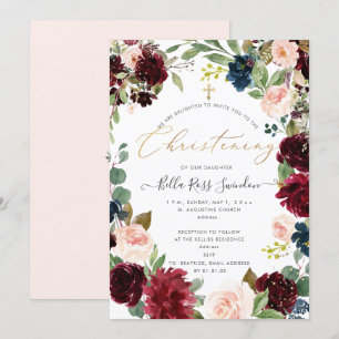PixDezines Blush BlumenAquarellfarben Christening Einladung