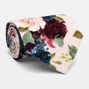 PixDezines Blush Burgund Weinblau Blumen DIY Hinte Krawatte