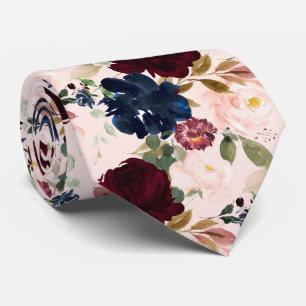 PixDezines Blush Burgund Weinblau H2 Blumen Krawatte