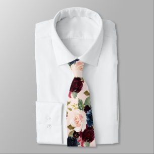 PixDezines Blush Burgundy Navy Flwrs DIY Backgrnd Krawatte