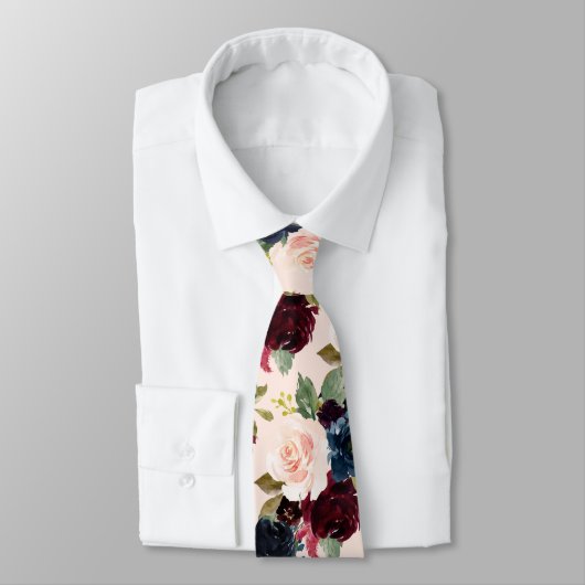 PixDezines Blush Burgundy Navy Flwrs DIY Backgrnd Krawatte (Gebunden)