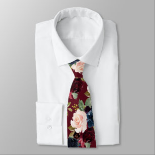 PixDezines Blush Burgundy Navy Flwrs DIY Backgrnd Krawatte