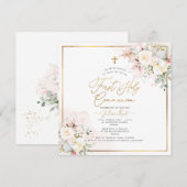 PixDezines Blush Cream Rose Erste Heilige Kommune Einladung (Vorne/Hinten)