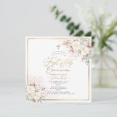 PixDezines Blush Cream Rose Erste Heilige Kommune Einladung (Stehend Vorderseite)