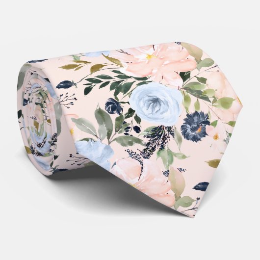 PixDezines Blush Dusty Blue H2 Botanisch Krawatte (Gerollt)